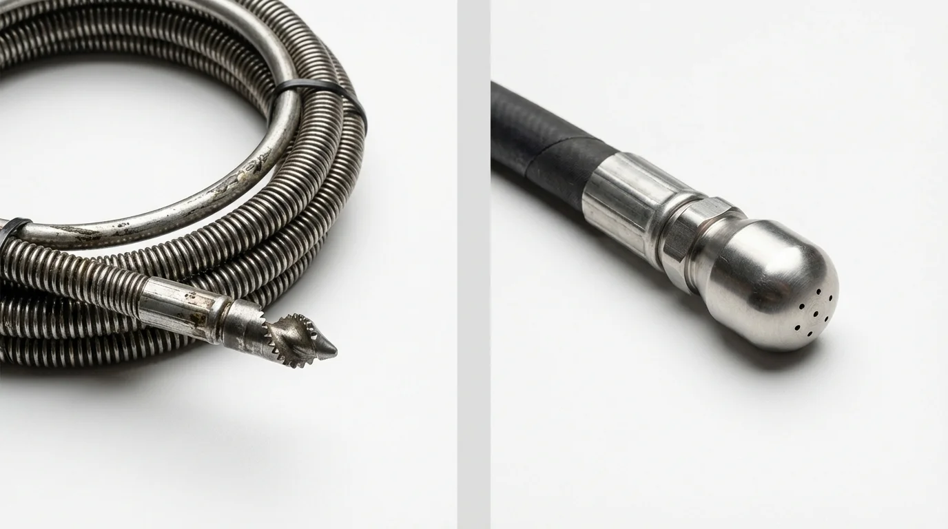 Drain snake cable and hydro jetting nozzle used for drain cleaning in Forsyth, MO