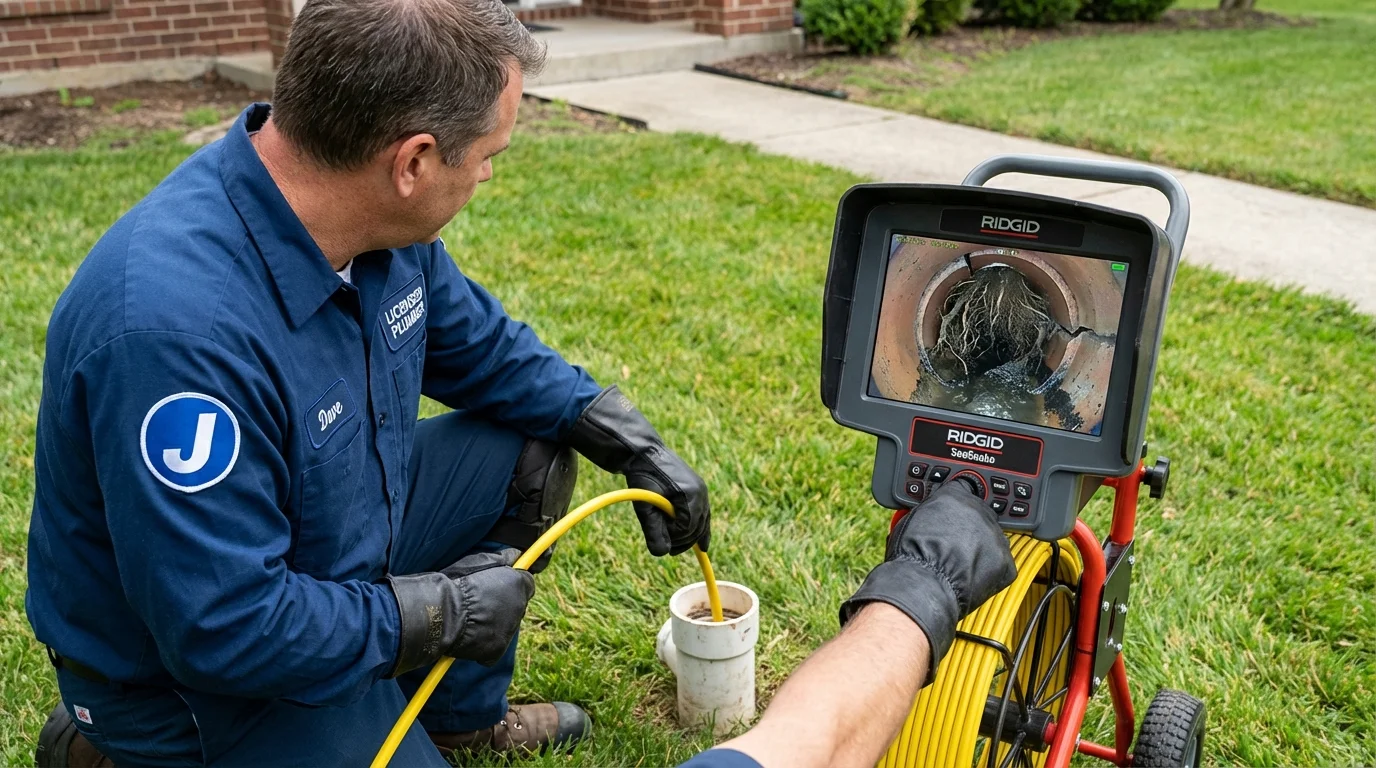 Sewer camera inspection being performed by Johns Plumbing LLC in Forsyth