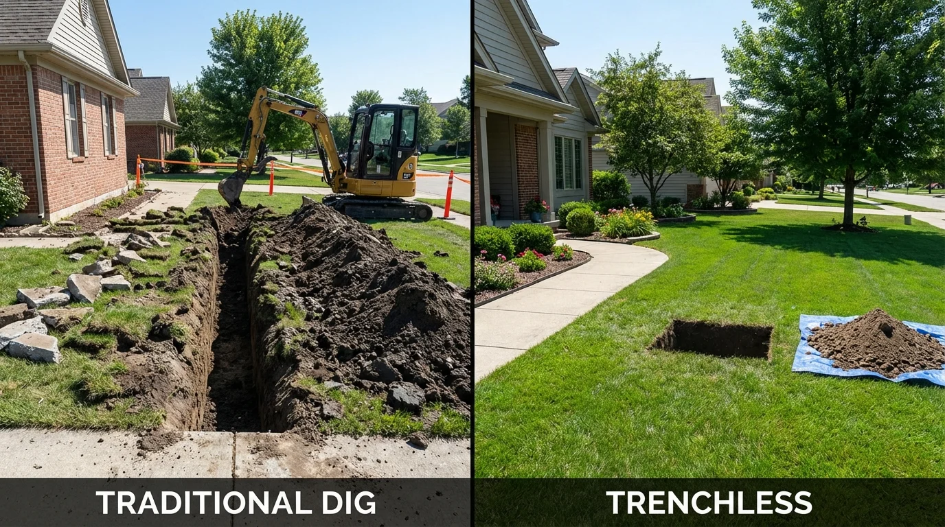 Trenchless sewer repair with minimal yard damage versus traditional excavation in Forsyth, MO